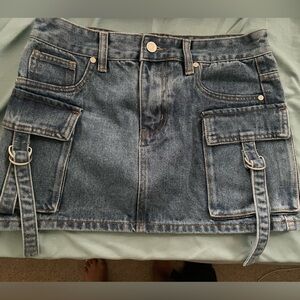 Denim Cargo Mini Skirt